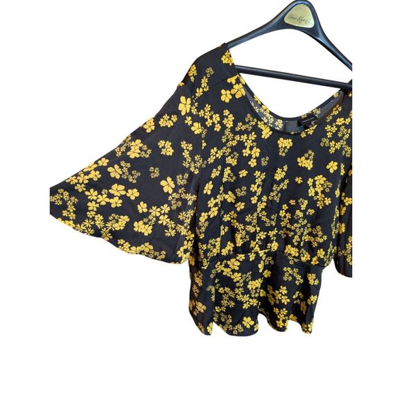 Boho Flowy Who What Wear Yellow Floral Black Peplum Blouse Flowy Top XXL - Picture 1 of 6